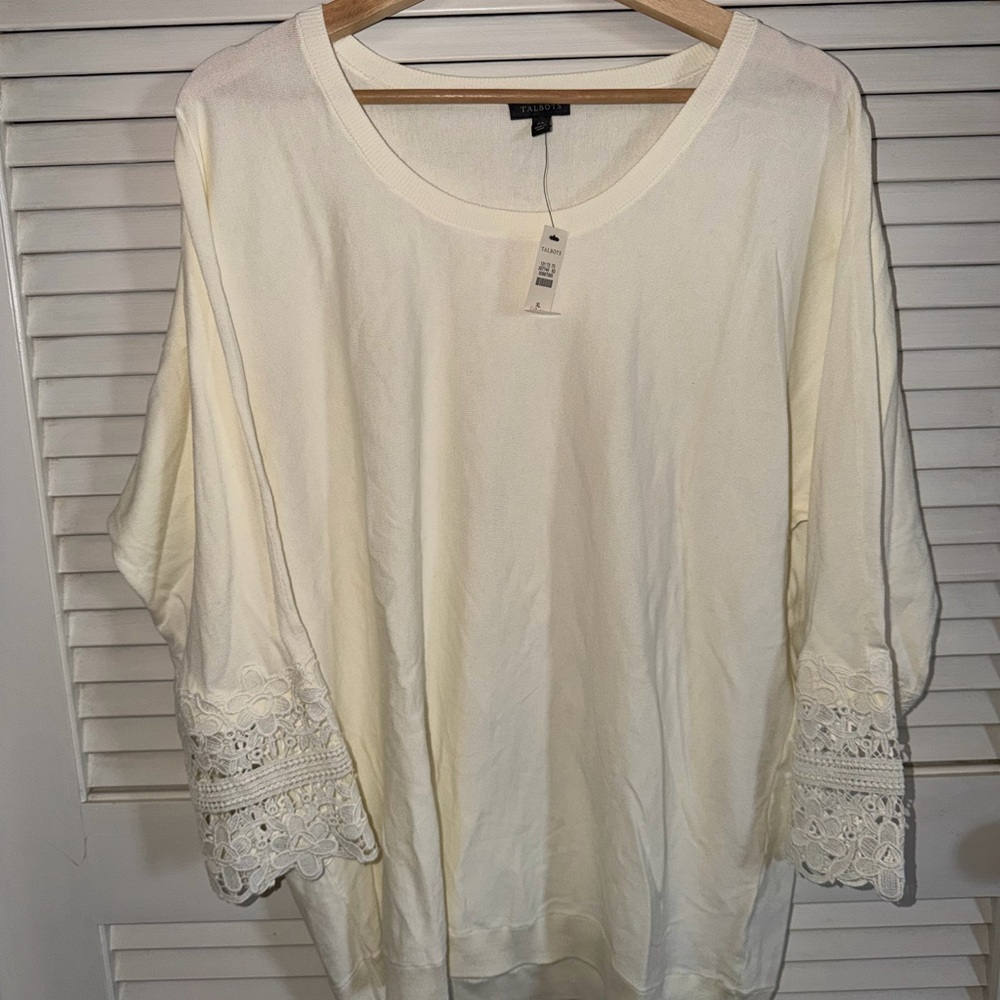 Talbots Cream Lace Accent Blouse